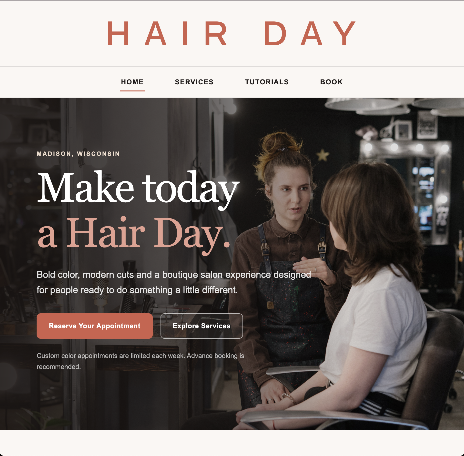 Hair Day salon website